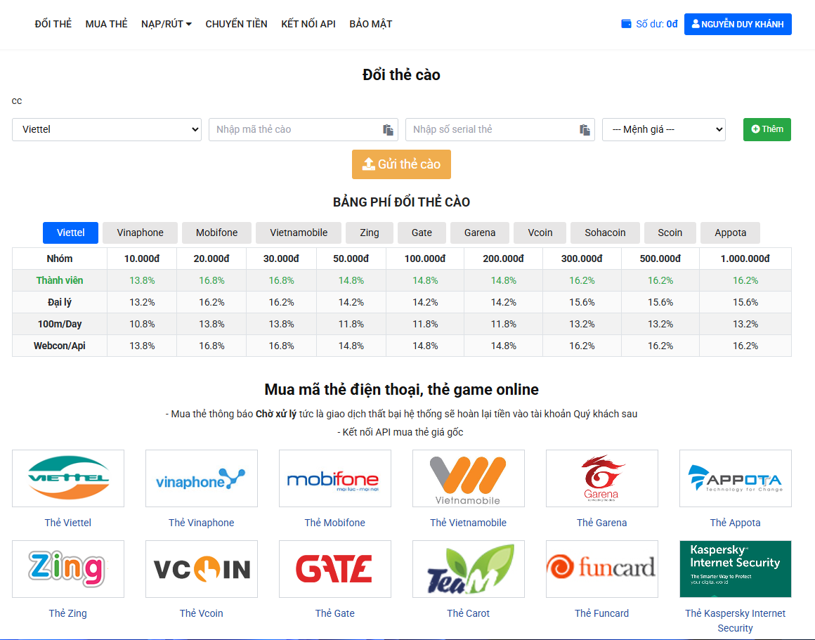 Share code gạch thẻ cào có nạp topup
